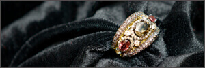 Gold antique ring setting with gemstones and diamonds