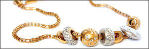 Gold necklace with platinum and gold diamond charms
